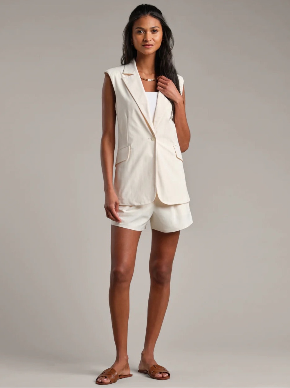 Rhone Commuter Sleeveless Cream Pinstripe Blazer Vest NWT - Picture 2 of 4